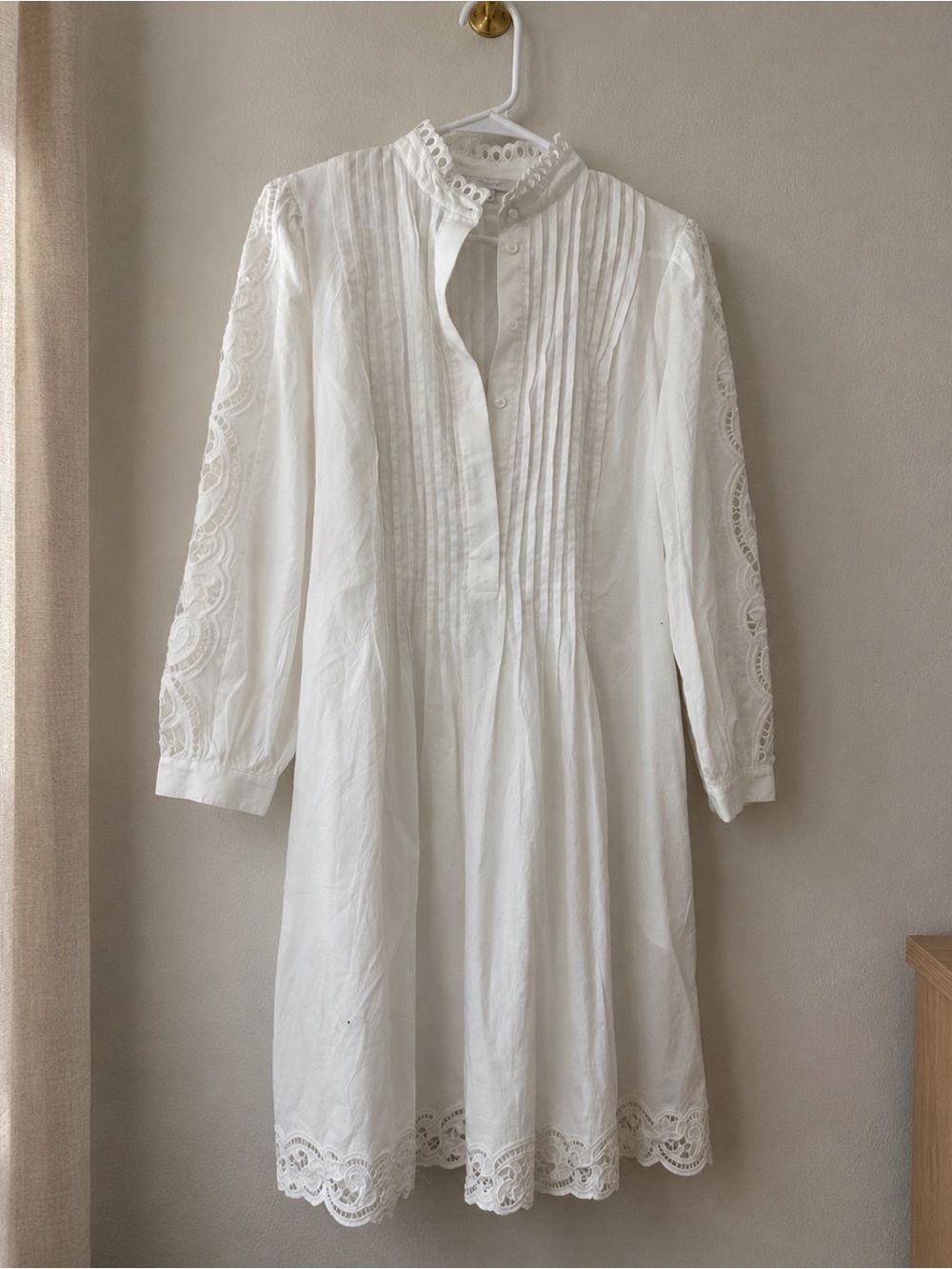 Madewell White Eyelet Pintuck Long-Sleeve Mini Dress